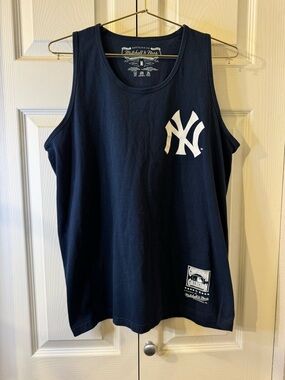 Mitchell & Ness Navy Crewneck Tank with White Logo Print